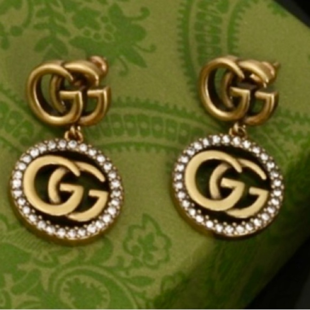 Gucci Gold GG Earrings with Crystal Halo